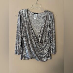 MSK Silver (metallic) Floral Women's Blouse